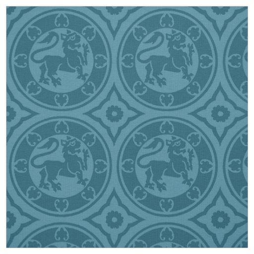 Medieval Lions, Peacock Blue Fabric