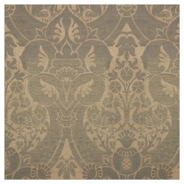 Medieval Lions Peacocks & Pomegranates Pattern Fabric (Swatch)