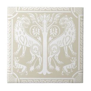 Medieval Lions & Tree Ceramic Tile