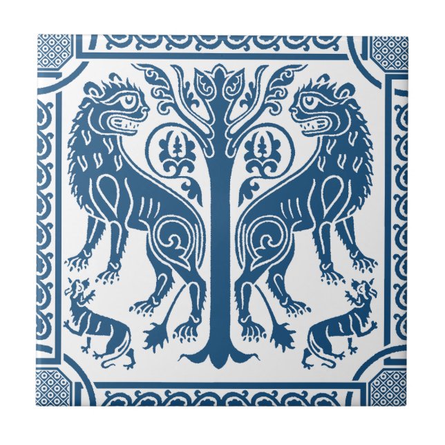 Medieval Lions & Tree Ceramic Tile (Front)