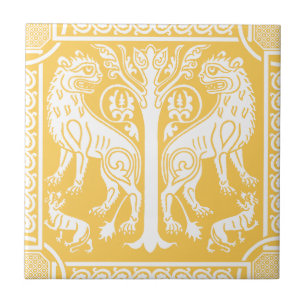 Medieval Lions & Tree Ceramic Tile