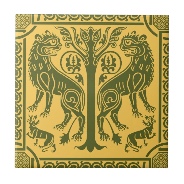 Medieval Lions & Tree Ceramic Tile (Front)