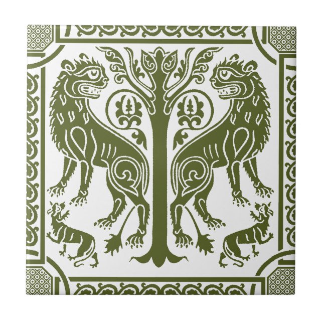Medieval Lions & Tree Ceramic Tile (Front)