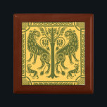 Medieval Lions & Tree Wooden Jewelry Keepsake Box<br><div class="desc">From a 13th-century fabric</div>