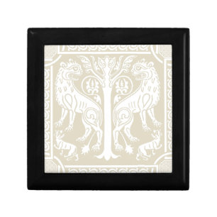 Medieval Lions & Tree Wooden Jewelry Keepsake Box
