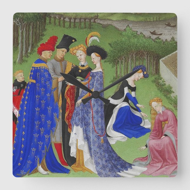 Medieval lords and ladies square wall clock (Front)