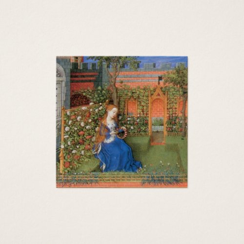 Medieval maiden in the castle rose garden