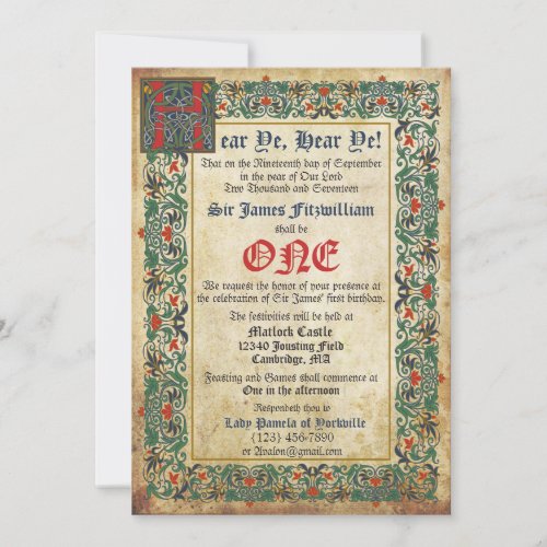 Medieval Manuscript Birthday Invitation