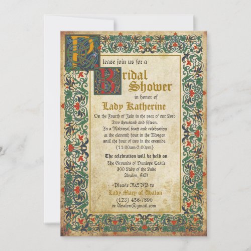 Medieval Manuscript Bridal Shower Invitation Card