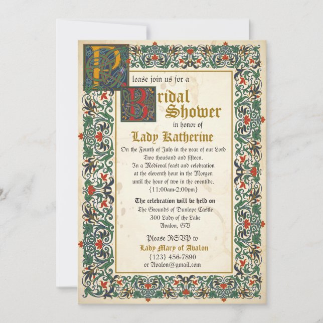 Medieval Manuscript Bridal Shower Invitation Card (Front)