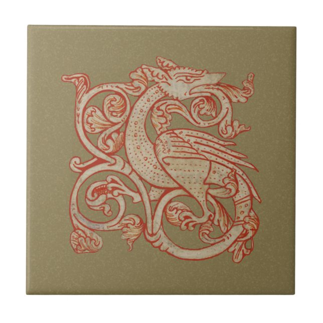 Medieval Manuscript Dragon Ceramic Tile (Front)