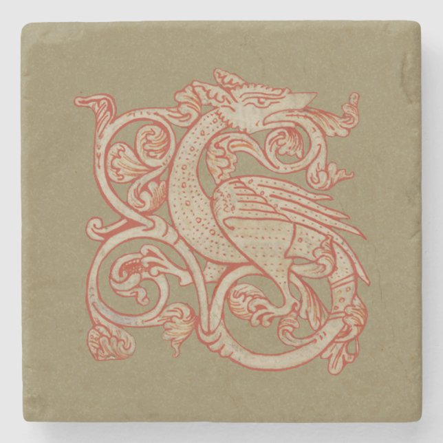 Medieval Manuscript Dragon Stone Coaster (Front)