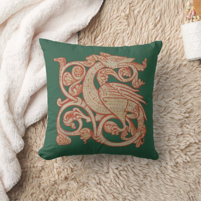Medieval Manuscript Dragon Throw Pillow (Blanket)