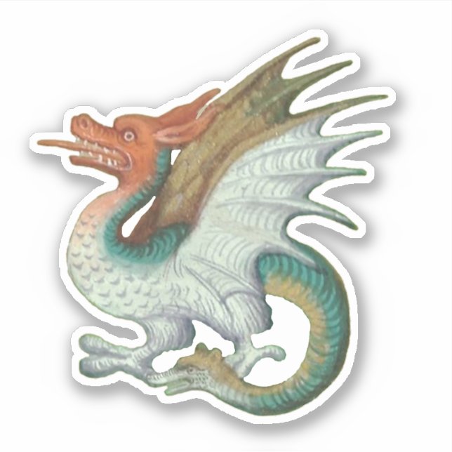 Medieval Manuscript Dragon Vinyl Sticker (Front)