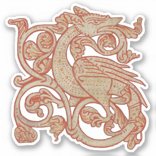 Medieval Manuscript Dragon Vinyl Sticker (Front)