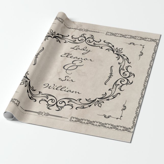 Medieval Manuscript Elegant Wedding Wrapping Paper (Unrolled)