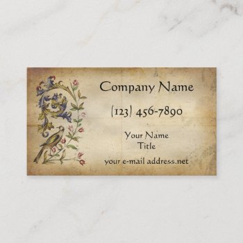 Medieval Manuscript Floral Bird Business Card by timelesscreations at Zazzle