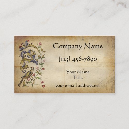 Medieval Manuscript Floral Bird Business Card