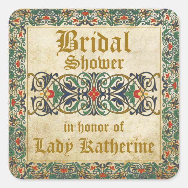 Medieval Manuscript Goth Bridal Shower Label (Front)