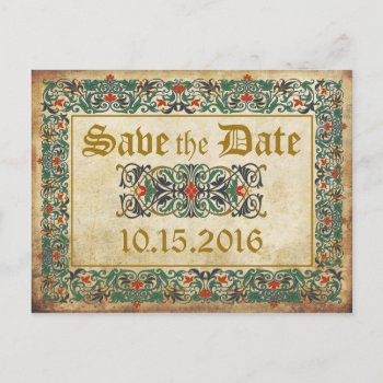 Medieval Manuscript Goth Save The Date Announcement Postcard by NouDesigns at Zazzle