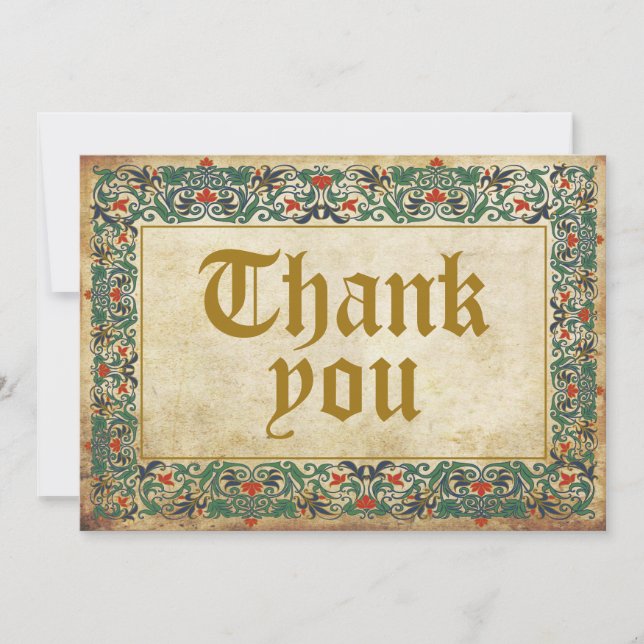 Medieval Manuscript Goth Thank You Card (Front)
