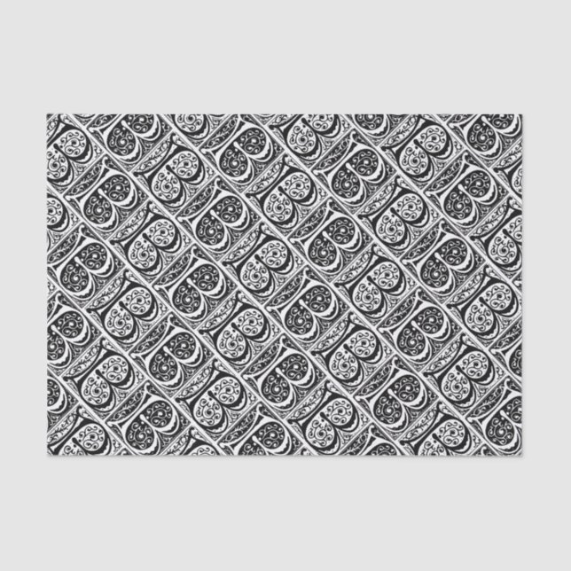 Medieval Manuscript Illuminated Letter B Monogram Tissue Paper (Front)