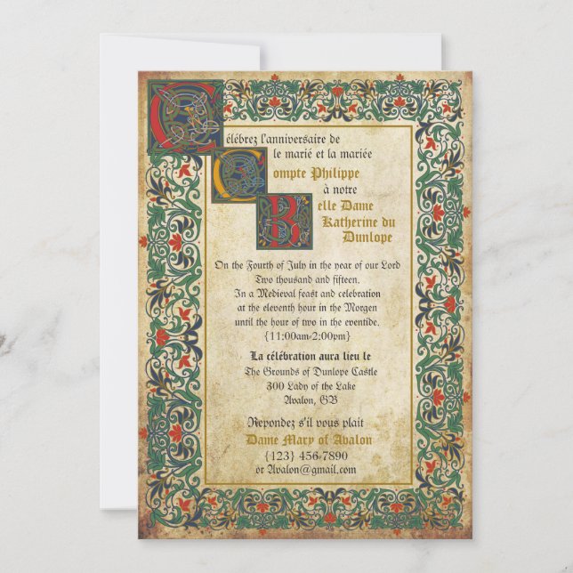 Medieval Manuscript Wedding Invitation Card (Front)