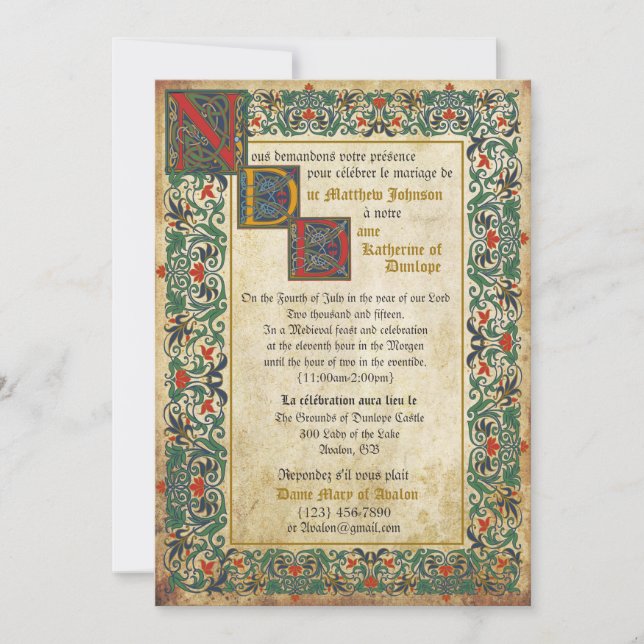 Medieval Manuscript Wedding Invitation Card (Front)