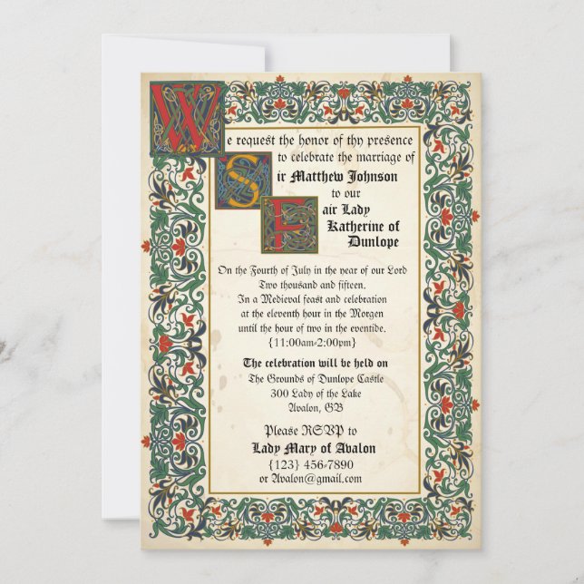 Medieval Manuscript Wedding Invitation Card (Front)