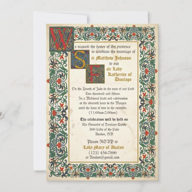 Medieval Manuscript Wedding Invitation Card (Front)