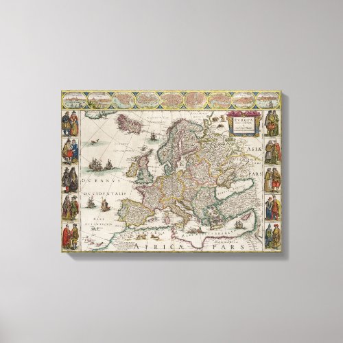 Medieval Map of Europe by Willem Blaeu Canvas Print