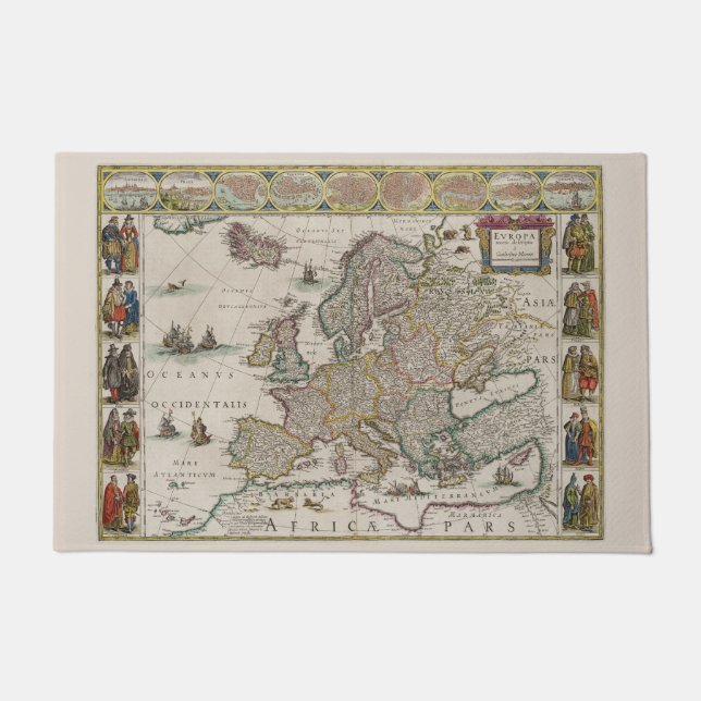 Medieval Map of Europe (by Willem Blaeu)  Doormat (Front)