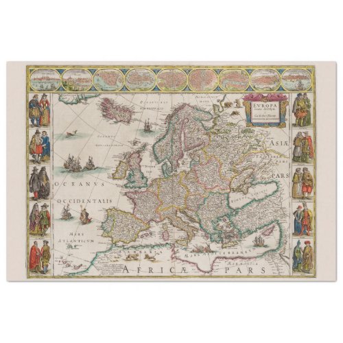 Medieval Map of Europe by Willem Blaeu Tissue Paper
