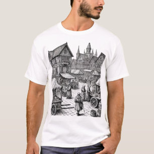 Medieval Marketplace Hand-Drawn Sketch T-Shirt