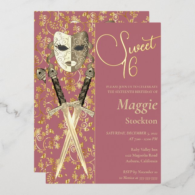 Medieval Masquerade Sweet 16 Invitation Foil Invitation (Front/Back)