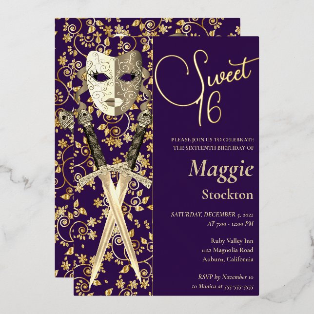 Medieval Masquerade Sweet 16 Invitation Foil Invitation (Front/Back)