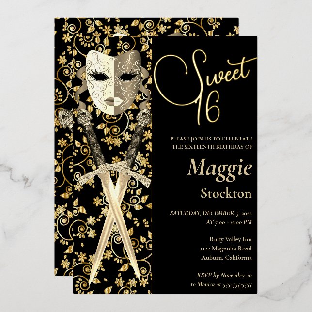 Medieval Masquerade Sweet 16 Invitation Foil Invitation (Front/Back)