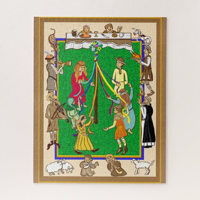 Medieval Maypole dancing jigsaw puzzle (Vertical)