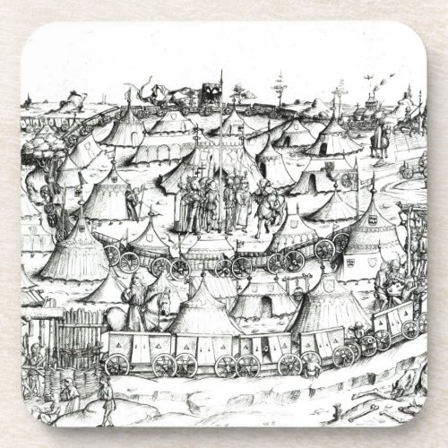 Medieval military encampment from a book pub 18 drink coaster