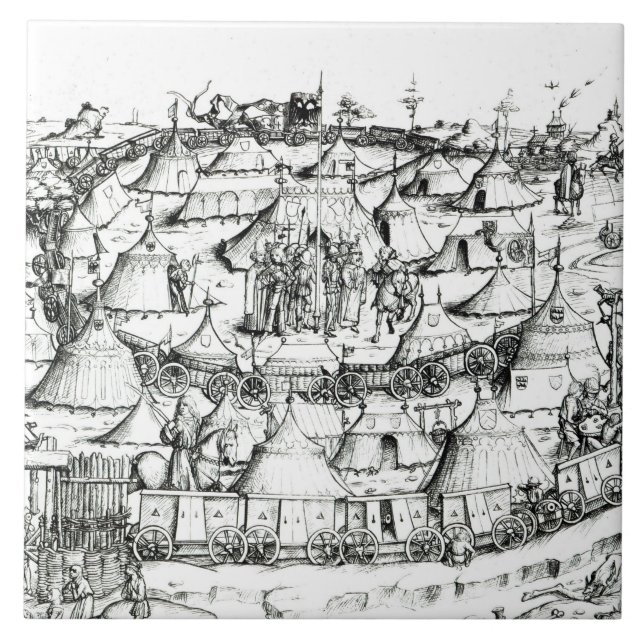 Medieval military encampment, from a book, pub. 18 tile (Front)