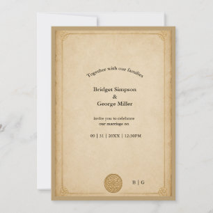 Medieval Minimalist Parchment Celtic Knot Wedding Invitation