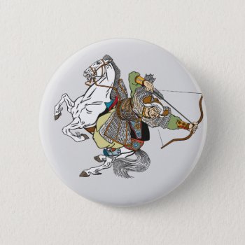 Medieval Mongol Warrior Button by insimalife at Zazzle