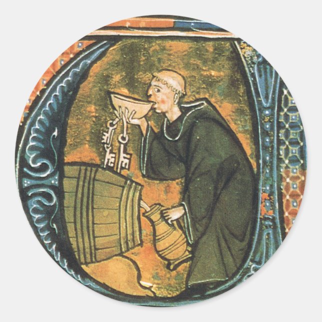 Medieval Monk Tasting Wine Stickers (Front)