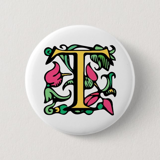 Medieval Monogram Letter T Button (Front)