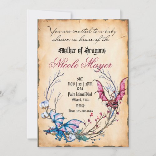 Medieval Mother of Dragons Baby Shower Invitation