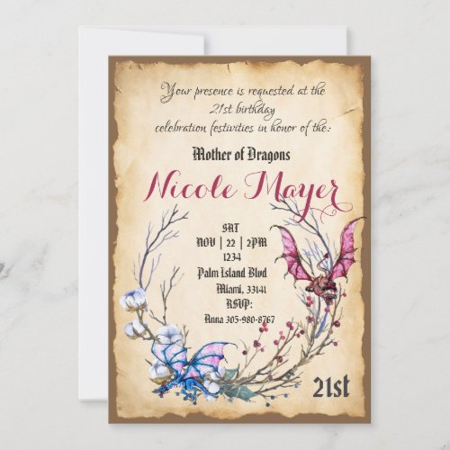 Medieval Mother of Dragons Birthday Invitation