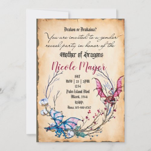 Medieval Mother of Dragons Gender Revea Invitation
