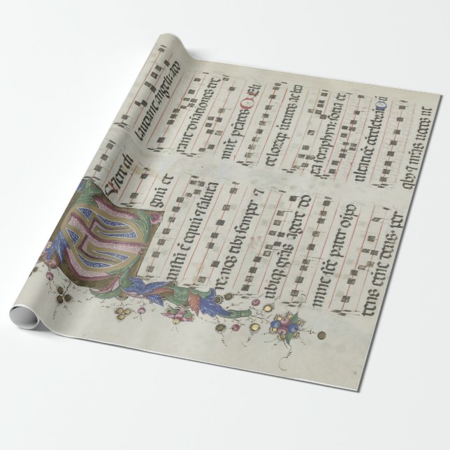 Medieval Music Illuminated Manuscript Wrapping Paper (Unrolled)