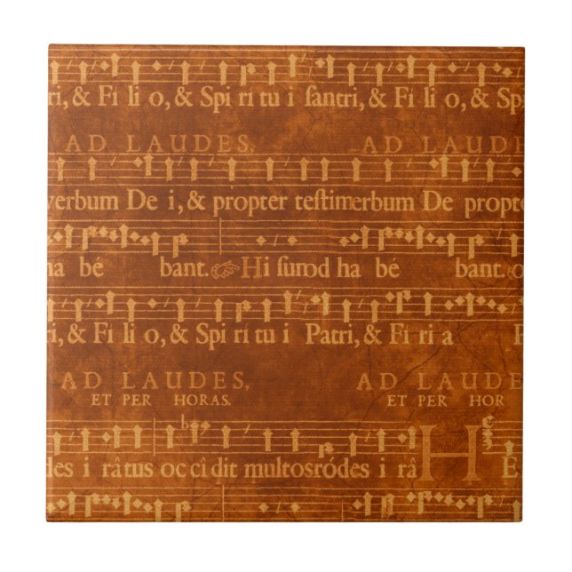 Medieval Music Manuscript, Rust Color Ceramic Tile (Front)