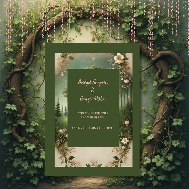 Medieval mystic fantasy engraving Forest Wedding Invitation (Creator Uploaded)